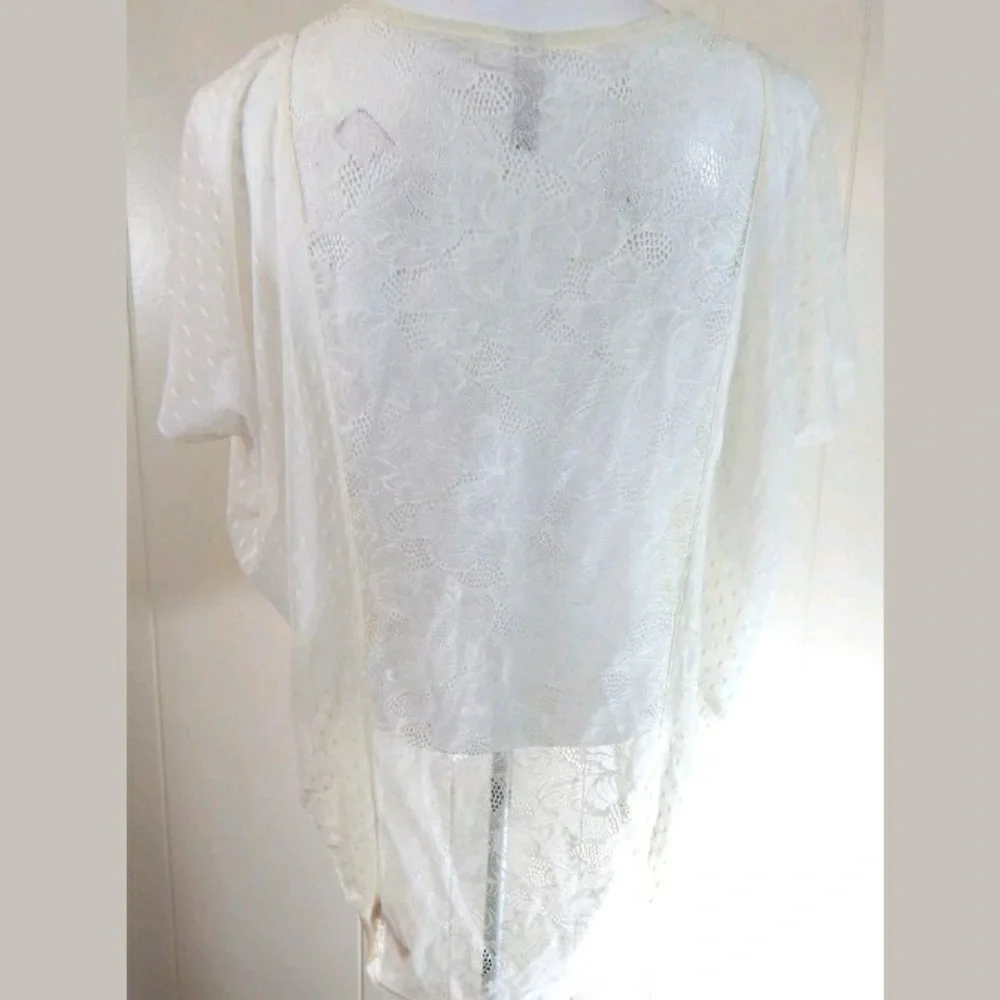 Free People Lace and Dot Sheer Ivory Top